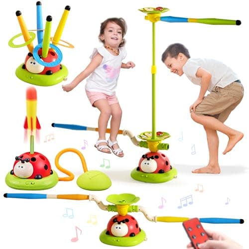 Pobaiyi 5 in 1 Musical Jump Toys, Toss Ring Game Stomping Launch Rocket Launcher for Kids, Obstacle Avoidance & Jump Squating Toy Games Remote Control Outdoor & Indoor Toys for Ages 4-8 8-13