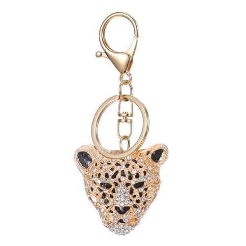 Quilax Leopard Bag Pendant, Gold Leopard Purse Charms, 1.77×1.77 Inch Crystal Cheetah Head Bag Charms, Rhinestone Cheetah Keychain Purse Jewelry for Handbags Wallet Lady Girlfriend