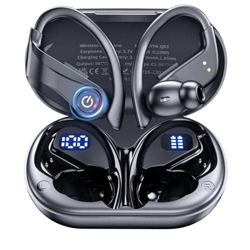 Earbuds Wireless Earbuds 120H Playback Bluetooth 6.1 Headphones IPX7 Waterproof Stereo Bass Over-Ear Headphones with Earhooks Microphone LED Battery Display for Sports Running Workouts