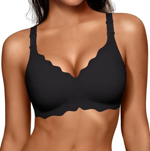 OEAK Women Jelly Bras Scalloped No Underwire Push Up Seamless Full Coverage Anti Sagging Bra Comfortable Convertible Everyday Bra Black,S