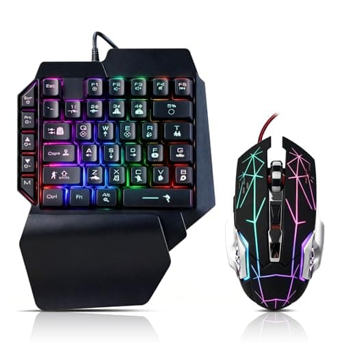 Guiheng Wired One Handed Gaming Keyboard and Mouse Combo with Rainbow LED Backlit 39 Keys Portable Mini Gaming Keypad Ergonomic Game Controller for PC Gamer-Black