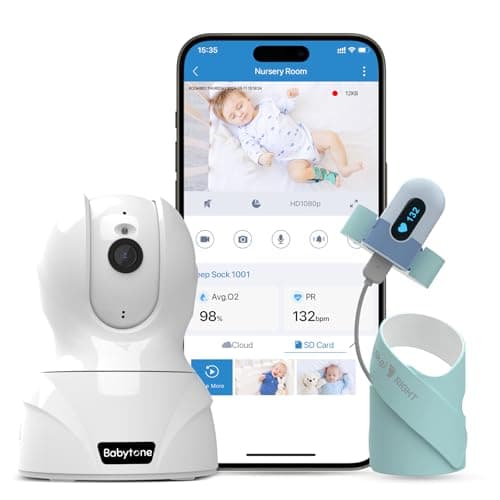 Babytone Baby Monitor - Smart Sleep Sock & 2.5K HD Camera, Track Heart Rate and Movement, Cry/Motion Detect, Two-Way Audio and Night Vision Baby Monitor with APP