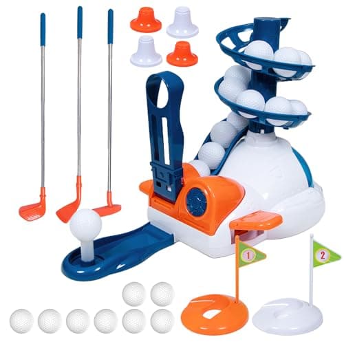 JOY SPOT! Kids Golf Club Toy Set, Outdoor Sport Toy, Toddler Indoor Golf Ball Game with 10 Golf Balls, 3 Retractable Clubs, Child Active Exercise Yard Play, Christmas Birthday Gifts for Boys Girls