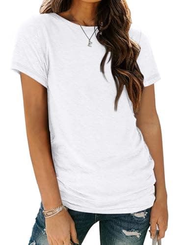 AUTOMET Women's Soft Basic Short Sleeve T-Shirt, Round Neck Tops Summer Casual Tee for Spring Shirts Clothes Everyday Wear 02white S