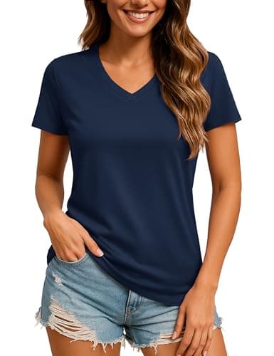 TACVASEN Women's Short Sleeve Workout Top Quick Dry Breathable V Neck Athletic Tee Shirt Dry Fit Gym Sports Activewear Navy S