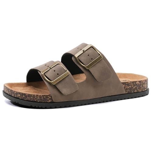 GETOEU Arch Support Footbed Sandals for Women & Men, Adjustable Double Buckle Comfort Sandals, Cork-Style Cushioned Sole, Casual Walking Slides for Everyday Wear,Bronze