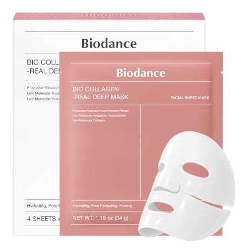 BIODANCE Bio-Collagen Real Deep Mask, Hydrating Overnight Hydrogel Mask, Pore Minimizing, Elasticity, Plumping Improvement, Korean Skin Care, Valentines Day Gifts for Her | 1.19oz(34g) x 4ea