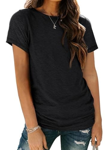 AUTOMET Women's Soft Basic Short Sleeve T-Shirt, Round Neck Tops Summer Casual Tee for Spring Shirts Clothes Everyday Wear 02black S