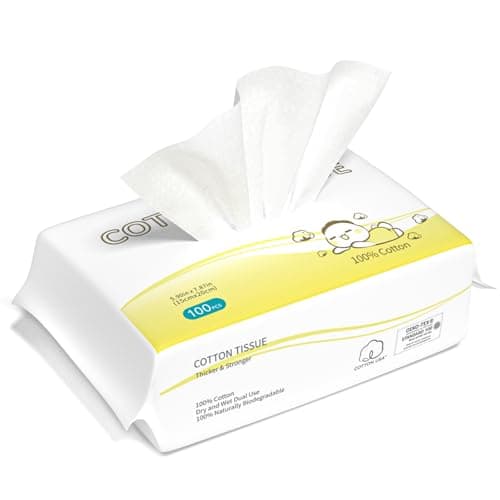 Winner 100% Cotton Dry Wipes, USDA Certified Baby Wipes, Soft & Gentle, Hypoallergenic & Unscented for Baby Sensitive Skin, Use Wet/Dry for Diaper Changes, Meals & Cleanup, Pack of 1, 100 pcs