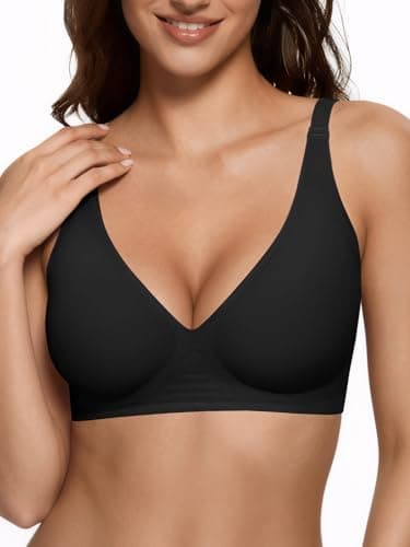 Womens Wireless Bras Comfort Push Up Bra No Underwire Everyday Bra Full Supportive Bralette Plunge Seamless Tshirt Bras Black