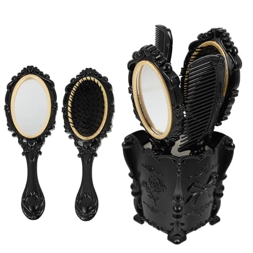 Beavorty 5pcs Vanity Mirror Set with Comb, Handheld Mirror, Hair Brush Holder, Round Mirror, Detangling Hair Comb - Hairdressing Tools for Travel