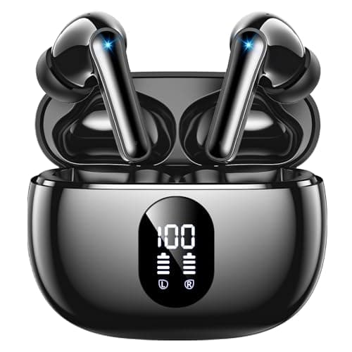 Wireless Earbuds Deep Bass Sound Ear Buds, Bluetooth 5.3 Headphones 48H Playtime, LED Display Earphones with Mic, IPX7 Waterproof Lightweight in-Ear Buds, Touch Control for iPhone TV Laptop Black