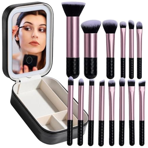BS-MALL Makeup Brushes Set 14 Pcs with LED Light Mirror – Premium Cosmetic Tools for Flawless Beauty Routines (Black)