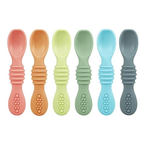 PandaEar 6 Pack Silicone Baby Spoons - Self Feeding Utensils 6-12 Months - Infant Spoons First Stage - Baby Feeding Essentials