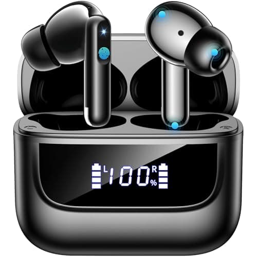 Wireless Earbuds Bluetooth 5.4, 6 Mic ENC Noise Cancelling Clear Call, in Ear Buds Deep Bass HiFi Stereo Sound, Big Dual LED Display 48H Playtime Earphones IPX7 Waterproof Headphones Android iOS Black