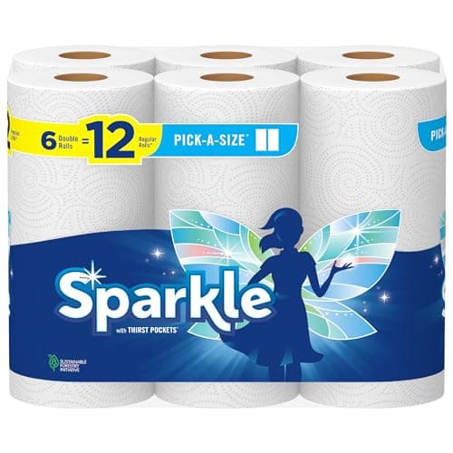 Sparkle Pick-A-Size Paper Towels, 6 Double Rolls (660 Sheets Total) - Strong 2-Ply Towels for Kitchen Cleanup and Everyday Messes