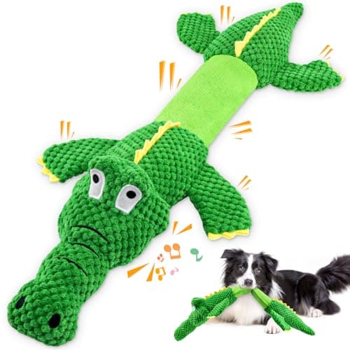 WOWBALA Interactive Squeaky Dog Chew Toy, Ideal Dog Toys for Small, Medium & Large Dogs, and Tug of War Lovers - Stuffed Plush Crocodile -Shaped Pet Toys（Green