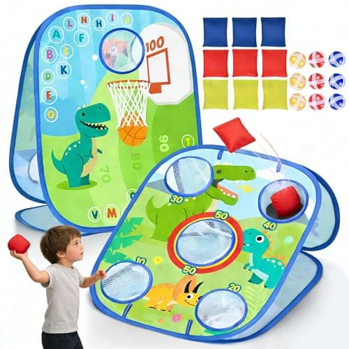 6-in-1 Dinosaur Bean Bag Toss Game - Outdoor Toys for Toddler 1-3, ABC Alphabet & Math Learning Active Play Toy - Indoor Backyard Party Game Beach Games