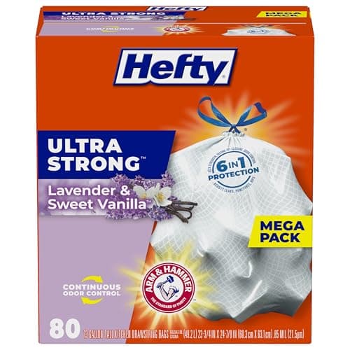 Hefty Ultra Strong Tall Kitchen Trash Bags, Lavender & Sweet Vanilla Scent, 13 Gallon, 80 Count