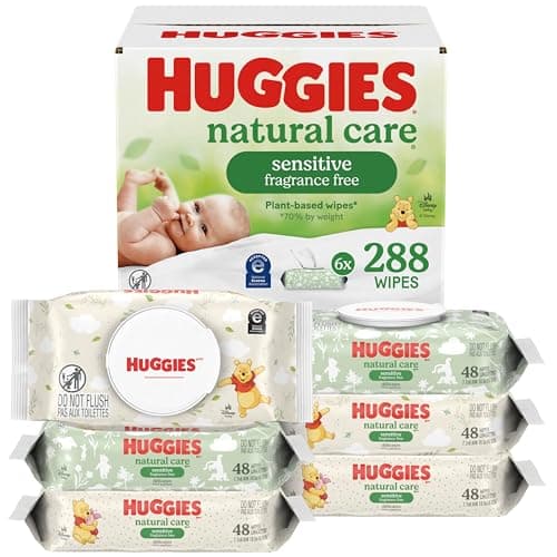 Huggies Natural Care Sensitive Baby Wipes, Unscented, Hypoallergenic, 6 Flip-Top Packs (288 Wipes Total)