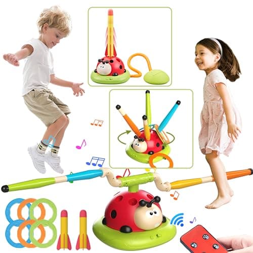 Engfa 3 in 1 Musical Jump, Toss Ring Game and Stomping Launch Rocket Launcher for Kids Toys for Girls Boys 3-5, Sports & Outdoors Toy for Ages 5-7 with Remote Control Outside Toys for Kids Ages 4-8