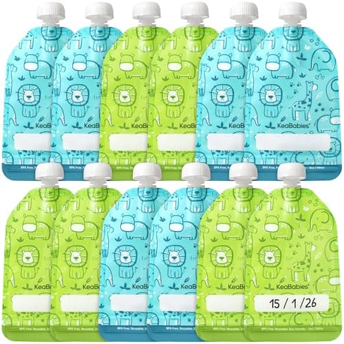 12-Pack Reusable Baby Food Pouches Refillable – 5oz Reusable Pouches for Toddlers, Kids Squeezable Yogurt, Apple Sauce, Fruit Smoothie, Baby Puree Container, Homemade Baby Food Essentials (Little Zoo)