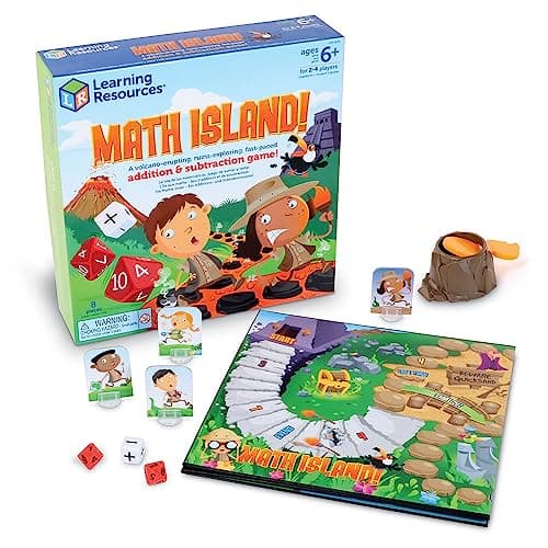 Learning Resources Math Island Addition & Subtraction Game - Math Manipulatives, Educational Board Toys, Classroom Flash Cards , Volcano Toy, STEM Kids, Gifts for Boys And Girls , Montessori
