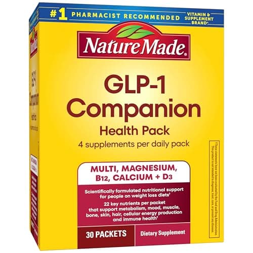Nature Made GLP-1 Companion Health Pack, Multivitamin for Women and Men, Magnesium, Calcium, Vitamin D & B12, Nutritional Support for Weight Loss Diets, 30 Packets