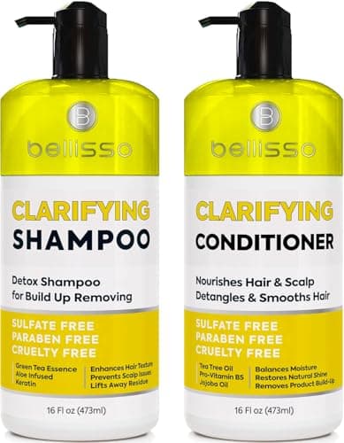Clarifying Shampoo and Conditioner Set - Sulfate Free Hair Care Products for Women and Men - Build Up Remover for Curly, Straight, Color Treated, Oily and Black Hair - Hydrating Dry Split Ends Formula