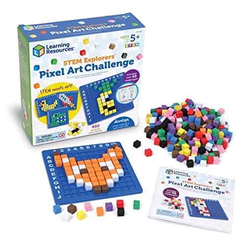 Learning Resources STEM Explorers Pixel Art Challenge - Science Kits & STEM Activities for Kids, Pattern Blocks, Fine Motor Skills, Math Manipulatives, Sorting and Counting, Gifts for Boys and Girls