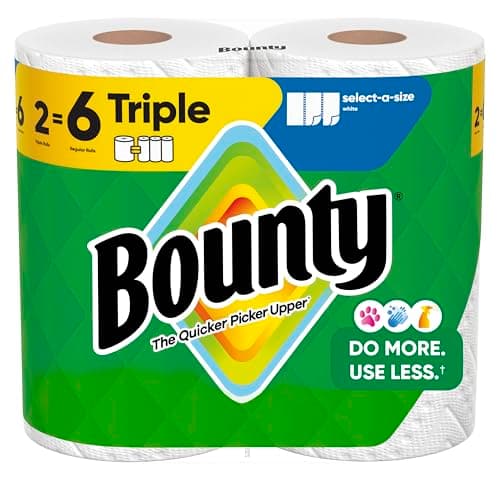 Bounty Select-A-Size Paper Towels, White, 2 Triple Rolls = 6 Regular Rolls