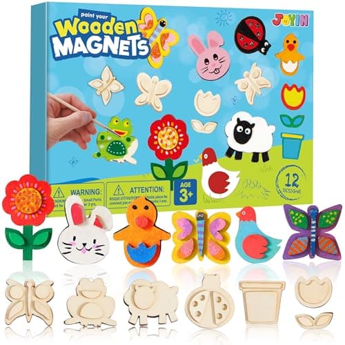 JOYIN 12 Wooden Magnet Creativity Arts & Crafts Painting Kit for Kids, Decorate Your Own Painting Gift for Halloween Crafts, Birthday Parties and Family Crafts, Party Favors for Boys Girls
