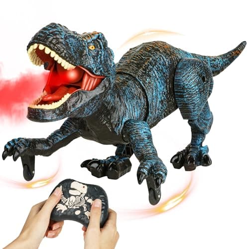 Remote Control Robot Dinosaur Toys for Kids 5-7,2.4G Electronic RC Walking Dinosaur Pet for Boys 4-7 with Spray & Light & Roar,Large Dino Toys for Kids 3-5 Year Old Christmas Birthday Gift (Blue)