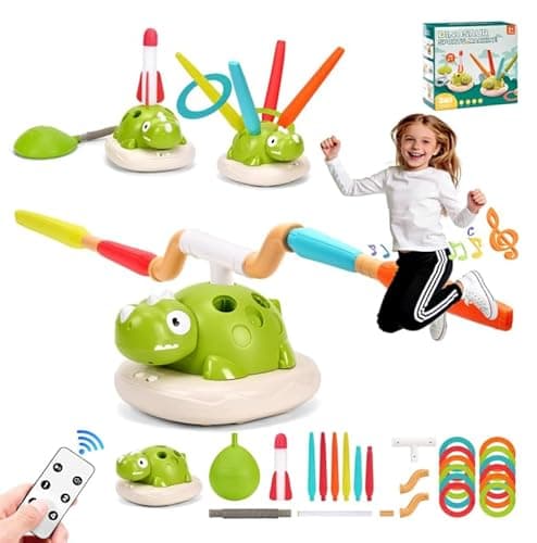 Arnbz 3 in 1 Dinosaur Rocket Launcher, Musical Jump and Toss, Activity Spinning Dinosaur Toy with Remote Control, Indoor & Outdoor Sports Toys