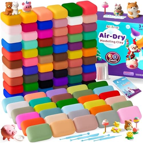 ARTPAR Air Dry Clay for Kids,90 Colors Modeling Model Magic Clay,DIY Molding Clay Starter Kit with Sculpting Tools,Soft and Non-Sticky,Art and Crafts for Boys & Girls 3-12 Years Old.