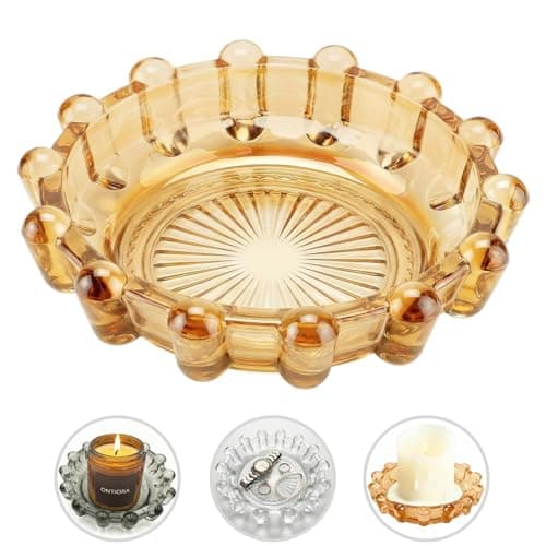 zwzlcfak Bubble Smoky Glass Candle Holder – Modern Anthropologie-Inspired Decor Dish for Small Candles & Diffusers | Stylish Tabletop Accent for Home Bar & Cozy Living Spaces (1, Golden (Amber))