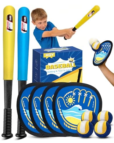 HGY Toss and Catch Baseball Toys,Outdoor Sport Games for Kids and Family with Tball Bats and Toddler Baseball Glove and Sticky Soft Balls. Great for Yard Lawn Beach Pool and Indoor Fun
