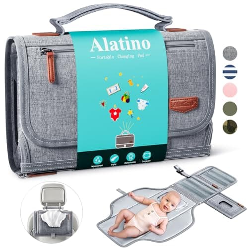 Alatino Portable Diaper Changing Pad for Baby, Detachable Travel Changing Pad with Baby Wipes Pocket, Gifts for Baby Shower, Newborn Girls and Boys (Grey)