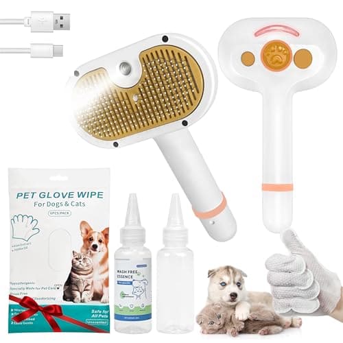 4-in-1 Pet Steam Brush for Dog & cat brush for shedding，Spray Hair Removal Comb with Waterless Shampoo–Self-Cleaning Pet Grooming Tool for Shedding, Anti-Static & Skin-Friendly Design