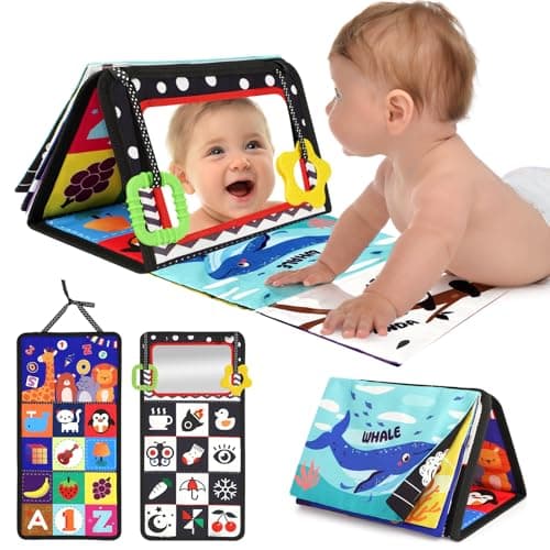 URMYWO Tummy Time Toys - Black and White High Contrast Baby Toy for Newborn - Baby Visual Stimulation Mirror - Montessori Sensory Crinkle Toy for Infant 0-3-6-12 Months - Boy Girl Shower Gifts