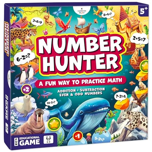 Clever Fox Play Number Hunter Math Board Game – Addition & Subtraction Math Game for Kids 5-7 Year Old – Fun Educational STEM Toy for 5+ Year Old, Kindergarten, 1st-3rd Grade, Homeschool & Family