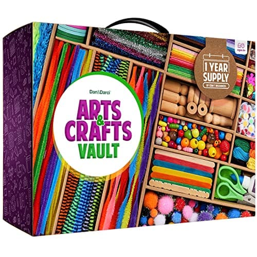 Dan&Darci Arts and Crafts Vault - Craft Supplies Kit in a Box - Birthday Gift for Kids Ages 4 5 6 7 8 9 10 11 & 12 Year Old Girls & Boys - Crafting Set Kits - Gift Ideas for Kid Art Activity Gifts