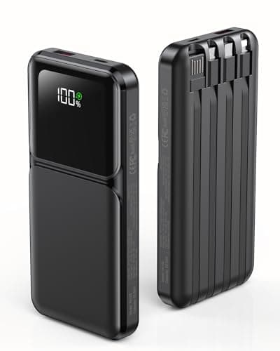 Portable Charger with Built in Cable - Power Bank Fast Charging 22.5W USB C 10000mAh LED Display Travel Battery Pack 5 Outputs & 3 Inputs for iPhone Samsung Android iPad Phones Tablets etc