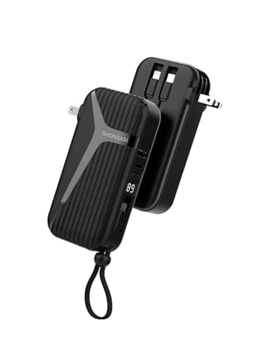Portable Charger with Built in Cable and AC Wall Plug,10000 mAh External Battery Power Bank, LED Display 4 Outputs 2 Inputs, Travel Phone Charger Battery Pack for iPhone Air 16 15 14 13 Samsung iPad