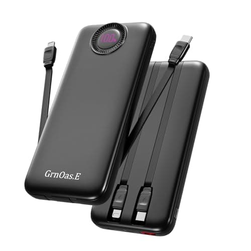 GrnOas.E Power Bank,10000mAh 22.5W Max Portable Charger Built in Cables,4 Outputs 2 Inputs External Phone Powerbank,5V/3A Fast Charging Travel Charger for iPhone Android iPad,(Pearl Black)