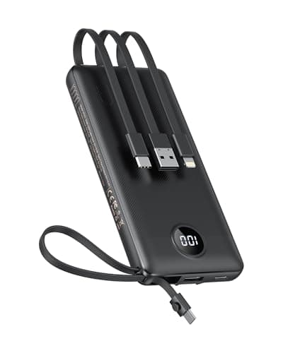 VEEKTOMX Portable Charger Built-in Cables,10000mAh Power Bank for iPhone,Fast Charge USB C Battery Pack Travel Essentials Powerbank Compatible with iPhone 17/16/15/14, Samsung S25/24, Android, etc